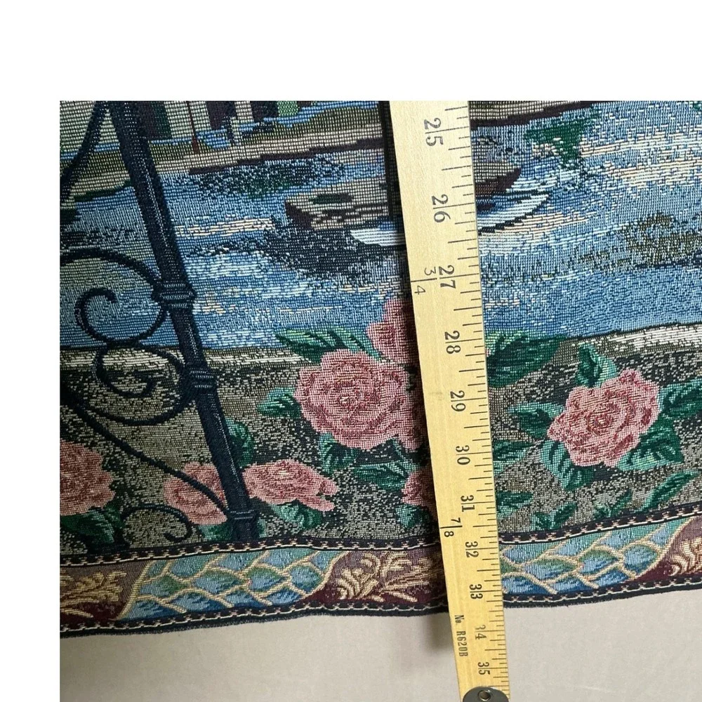 Vintage Sea Gye Fine Tapestry Wall Hanging Village‎ Scene Grapes Roses